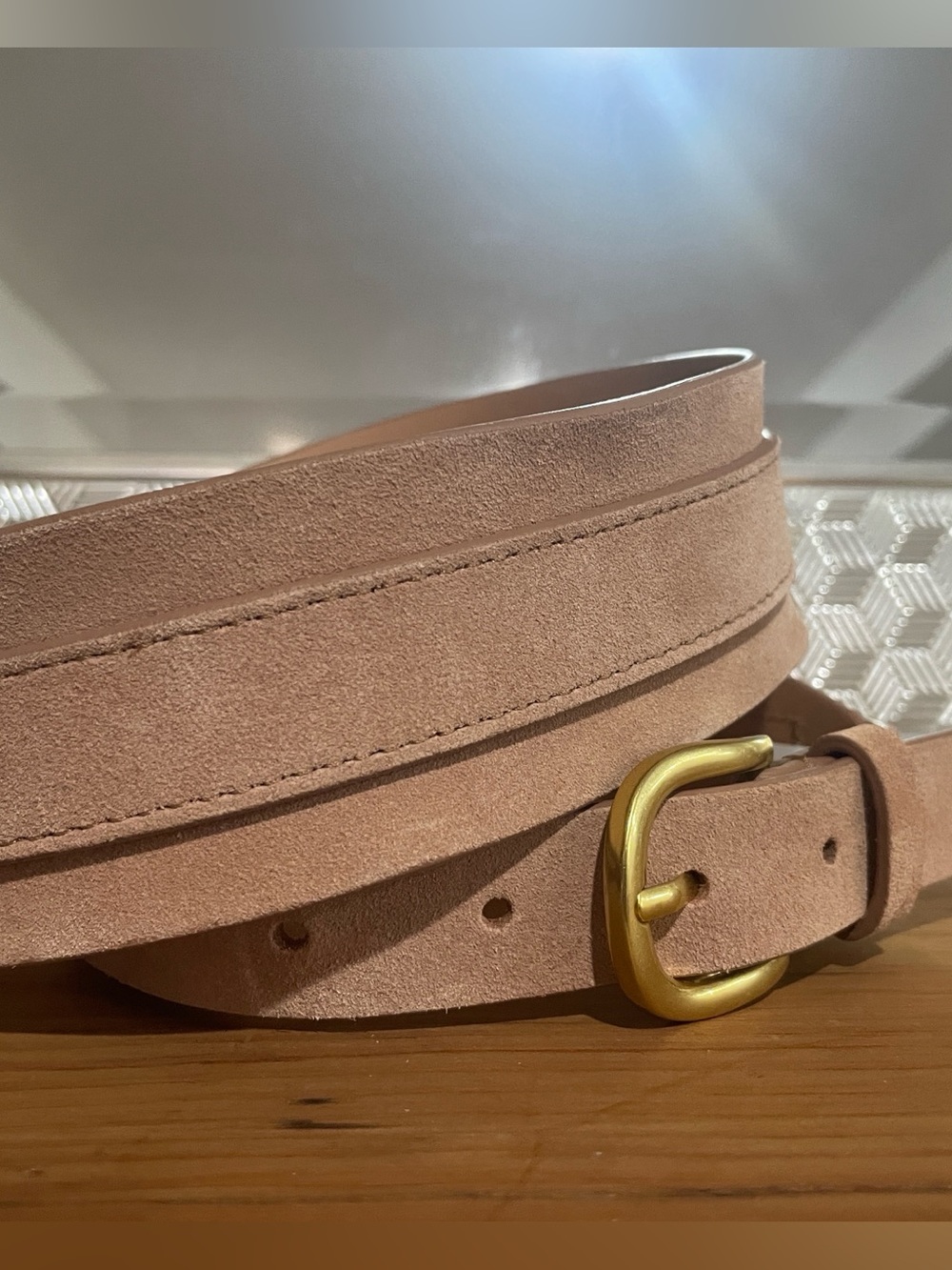 LOFT Women's Suede Belt in Blush Pink Nude Tan with Gold Buckle